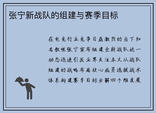 张宁新战队的组建与赛季目标