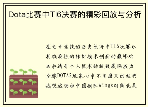 Dota比赛中TI6决赛的精彩回放与分析